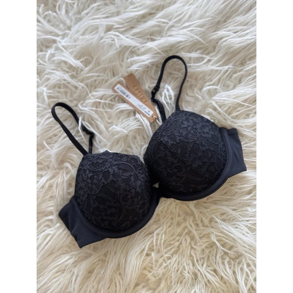 Skims Fits Everybody Lace Push-Up Demi Bra Onyx Size 34B - Picture 2 of 6
